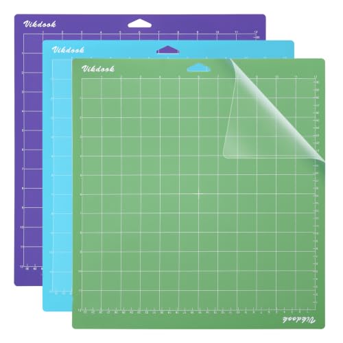 VIKDOOK Cutting Mat Compatible with Cricut Machine 12” X12” Variety Grip Sticky Mats Pack Blue Light Grip Green Standard Grip Purple Strong Adhesive Total 3 Mats