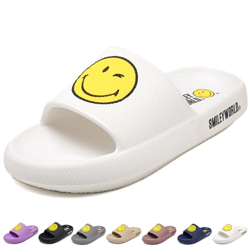 SmileyWorld Cloud Slides for Women and Men Smile Face Pillow Slippers with Arch Support Non Slip Quick Drying Shower Shoes EVA Flat Sandals