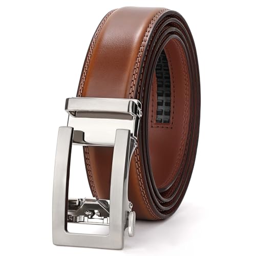 JasGood Herren Gürtel Automatik Ratsche Ledergürtel Verstellbare Leder Gürtel Ohne Löcher für Herren Business Anzüge 35mm Breite,Braun,145cm