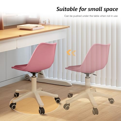 Image of Small Desk Chair Cute, Swivel Armless Task Chair with Soft Padded Cushion, Height Adjustable Home Office Desk Chair with Back for Adult, Study Room, Vanity, Office Work
