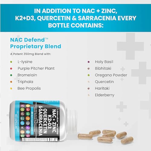 Clean Nutraceuticals NAC Supplement N-Acetyl Cysteine 1000mg Vitamin D3 K2 Zinc Quercetin 1000mg Sarracenia Purpurea 1000mg with Elderberry Holy Basil Bee Propolis Bromelain L-Lysine - 60 Count - Image 6