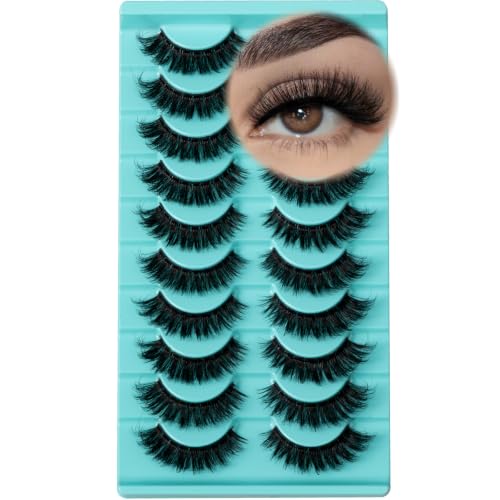 APCYUST Lashes Volume Mink Eyelashes 10 Pairs Natural Cateye Lash Strips Wispy Cat Eye Lashes Natural Look Short Thick Fluffy False Strip Eyelash Full Fake Lash Pack Black Pestañas Postizas for Women