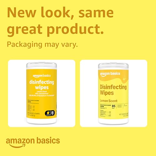 Image of Amazon Basics Disinfecting Wipes, Lemon Scent, Thick All Purpose Cleaning Wipes, Sanitizes /Cleans /Disinfects /Deodorizes, 85 Count