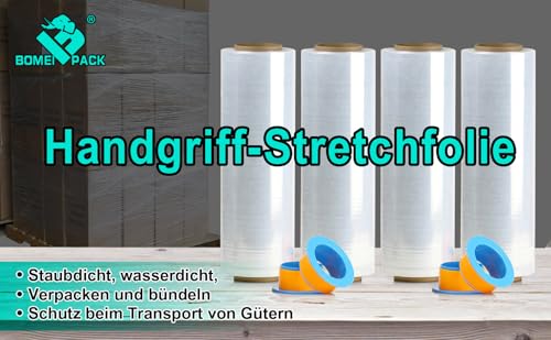 BOMEI PACK 4 Rollen Transparente Stretchfolie extra starke Palettenfolie für Umzug, Lagerung und Versand