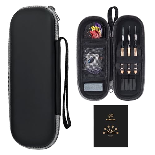 centaur EVA Darts Case Darts Carrying Case for Steel Tip or Soft Tip Darts Holds 3 Darts and Extra Accessories Built-in Storage Tubes and Pockets for Flights Tips Shafts ectBlack Grey