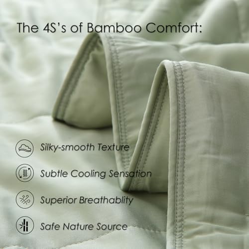 EP Mode Lightweight Quilt Blanket for Summer, Viscose from Bamboo Fabric & Filling, Natural, Breathable & Machine Washable- Sage Green, King by EP Mode - Used condition - Image 5