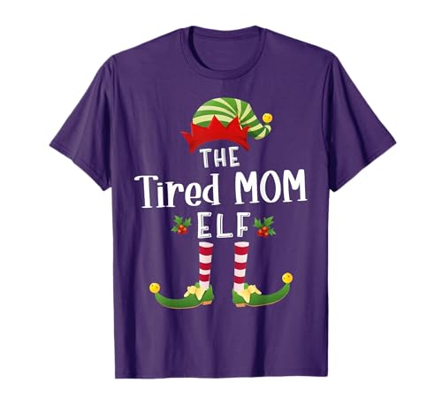 Tired Mom Christmas Elf Matching Pajama X-Mas Party T-Shirt