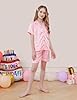 DIPUG Girls Pajamas Satin Three-Piece Pajama Set Silk Pjs Short Sleeve Sleepwear(Jacquard Light Pink) #2