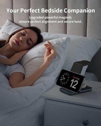 Image of Wireless Charger for iPhone Charging Station: 3 in 1 Phone Charger Stand for iPhone 17 /16 /15 /14 /13 /12 /11 /SE /X Pro Max Plus - Apple Watch 11 /10 /9 /Ultra 2 /8 /SE /7 /6 /5 - AirPods 4 /Pro 2 /3