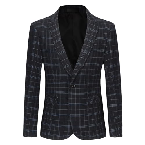 Mens Plaid Blazer Slim Fit 1 Button Checked Vintage Suit Jacket