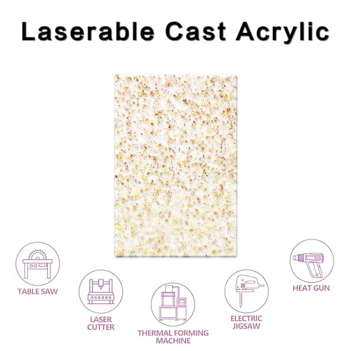 Image of Glitter Translucent Irregular Acrylic Sheet -1 /8 Thick Sparkly PMMA Acrylic Panels for Crafts Jewelry Display Sign DIY Decor Ornaments, Glitter Sheet for Glitter, CO2 Laser (3, Gold, 8x12inch)