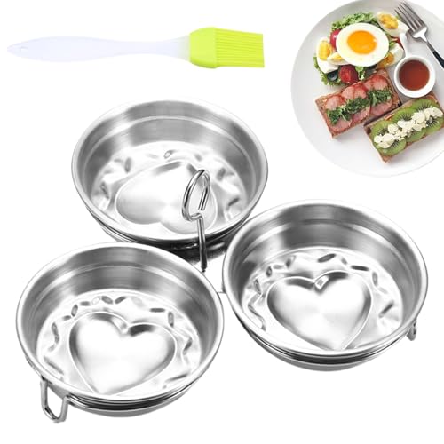 Poêle à pocher les œufs – 3 moules ronds en forme de cœur, plateau de cuisson à la vapeur antiadhésif, cuiseur à crêpes | Coquetiers à œufs, accessoire de cuisinière pour four à micro-ondes pour ufs,