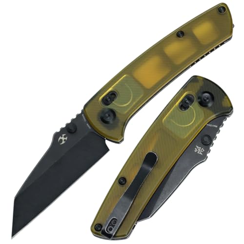 KANSEPT Main Street Pocket Folding Knife, 3.36''Black Ticn Coated 154CM Sharp Blade, Yellow PEI Handle with Axis Lock Thumb Stud, Perfect Clip for Camping Fishing Gift Everyday Carry T1015v8