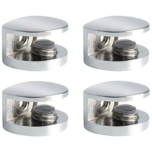 SAYAYO Pince à Verre Support d’Étagère en Verre Support de Tablette Mural Fixation Réglable Adaptatif de 5-8 mm d'Épaisseur, Finition Polie en Alliage de Zinc, 4 Pcs, EBL3008-4P