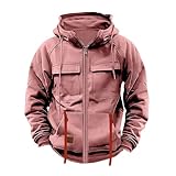 Générique Veste Homme à Capuche Blouson Cargo Décontracté Manteau Chaud Couleur Unie Outerwear avec Fermeture Éclair Survêtement Plusieurs Poches Vêtements Rose XXL