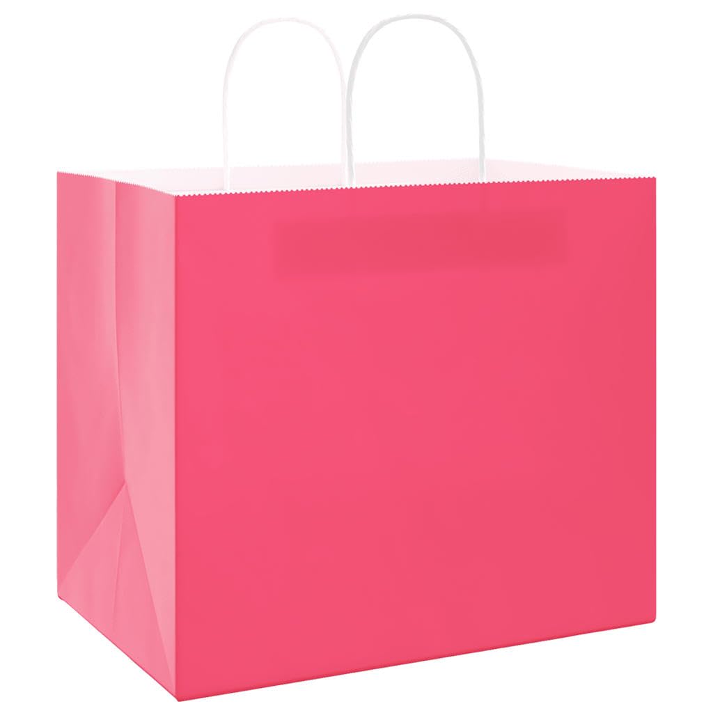 250 Stk. Papiertragetaschen Rosa, Stabile Geschenktüten mit Henkel, 32x22x28 cm Kraftpapier Tüten für Einkauf, Party und Takeaway