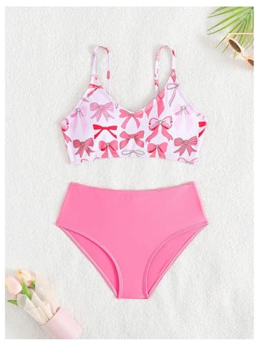 Image of Verdusa Girl's 2 Piece Cute Bikini Set Colorblock Camisole Tops and High Waist Bottoms Swimsuit