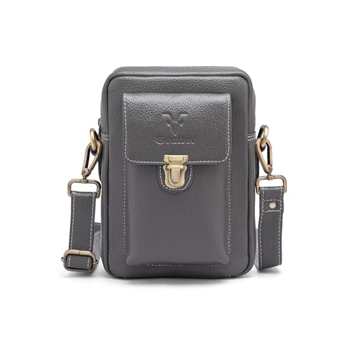 Goatter Genuine Leather Unisex Sling Cross-BodyBag Messenger Bag, Grey