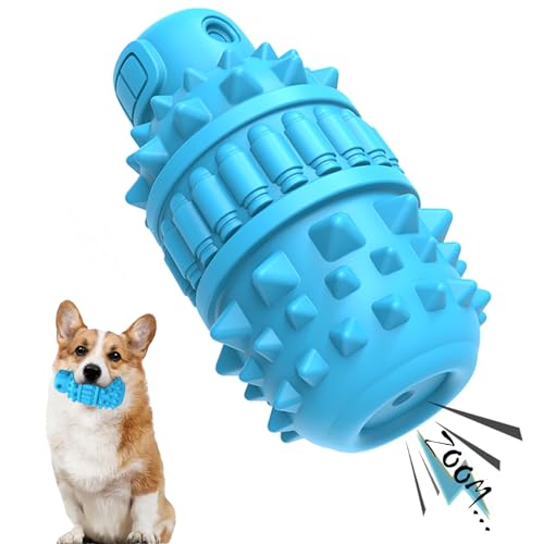 Image of PIFFZEDO Dog Toys for Aggressive Chewers,Interactive Natural Rubber Chew & Squeaky Toy for Medium Breed Only(Not for Small Dog),Dog Toothbrush,Tough & Durable (Azure,Medium)