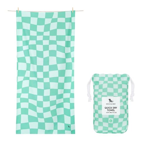 Dock & Bay Beach Towel - Quick Dry, Sand Free - Compact, Lightweight - 100% Recycled - Includes Bag - Check Mate - Extra Large (200x90cm, 78x35)