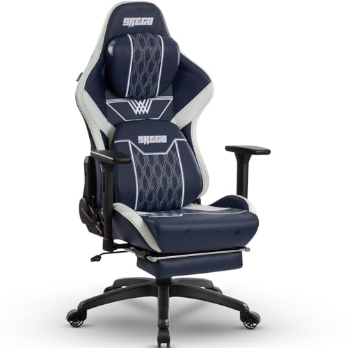 Image of Drogo Matrix Ergonomic Gaming Chair with 4D Armrest, Adjustable Seat Pu Leather & Foot Rest | High Back Computer Chair with Head & Lumbar Support Pillow | Home & Office Chair with Full Recline (Blue)