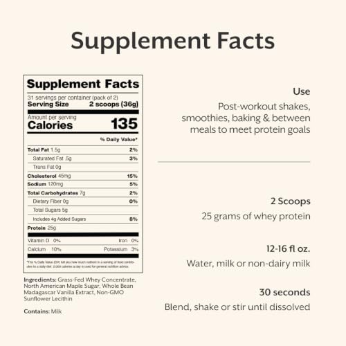 Image of ProMix Nutrition Whey Protein Powder, Vanilla - Grass-Fed & 100% All Natural - Post Workout Fitness & Nutrition Shakes, Smoothies, Baking & Cooking Recipes - 2.5 Pound (Pack of 2)