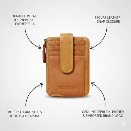 Image of Calfnero Genuine Leather Card Holder & Key Case for Men & Women | Slim Wallet with Zipper Pocket, Card Slots & Key Chain | Compact Travel Organizer