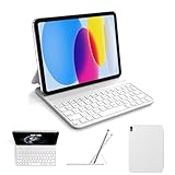 HOU Slim Bluetooth Keyboard Case for 2025 11th-Gen iPad (A16) & 2022 10th-Gen iPad, Smart Folio, Magnetic Stand with 2 Ergonomic Tilt Angles, Recyclable Synthetic Leather, Long-Life Battery, White