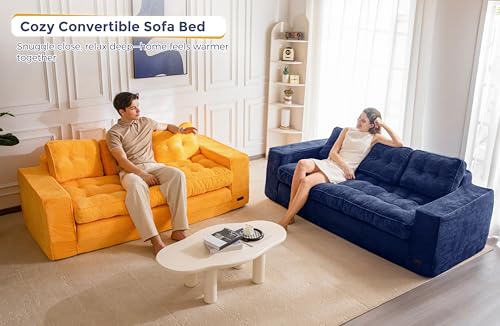 Image of MAXYOYO Convertible Sofa Bed, Pull Out Oversized Loveseat Sofa Couch, 2 in 1 Folding Couch Bed, Fold Out Floor Couch with Pillows for Living Room Bedroom Lounge, Navy