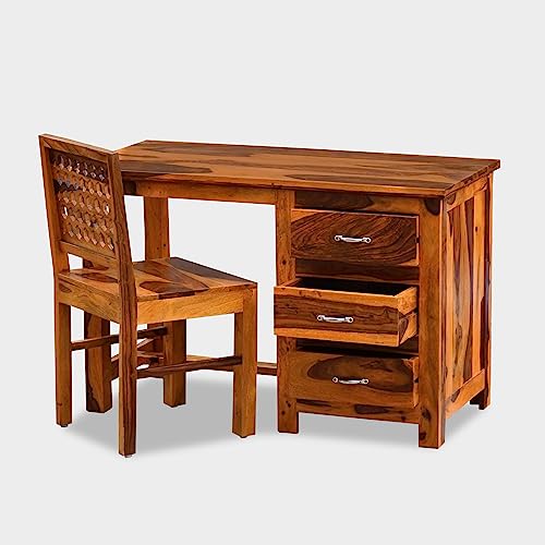 Image of Solid Sheesham Wood Study Table | Computer Table for Home & Office | Modern & Contemporary Writing Desk with 2 Drawers (6)