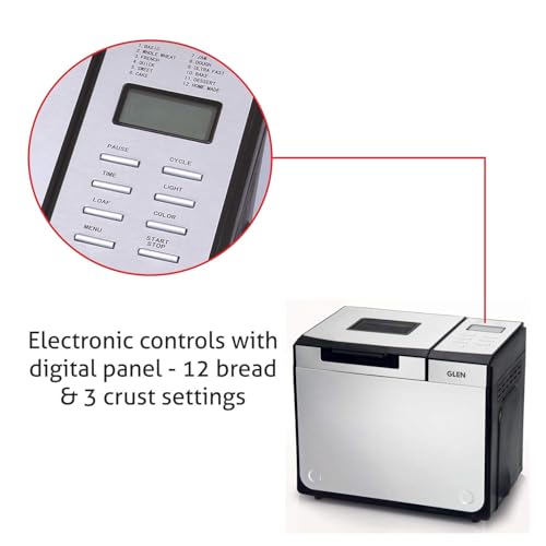 Image of Glen Bread Maker & Atta Kneader Fully Automatic 12 Pre-Set Functions Electronic Control Panel, 615W Silver (3034) 2 Years Warranty