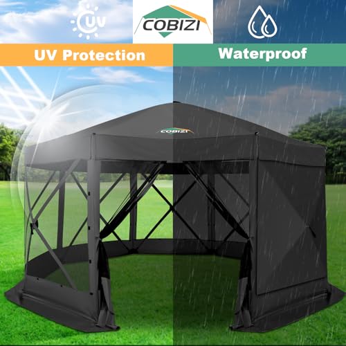 Image of COBIZI 15x15 FT Pop Up Gazebo - Canopy Tent, Large Gazebos On Clearance with Sidewalls, Screened in Gazebo,carpas para Patio,Portable Screen Tents for 12-15 Persons Outdoor Camping, Backyard, Black