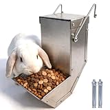 Rabbit Feeder - Small Animal Stainless Steel Gravity Feeding Trough with Lid, Outdoor Durable Cage Feeder Holds Several Days' Food (4 Inch/1.5Lbs)