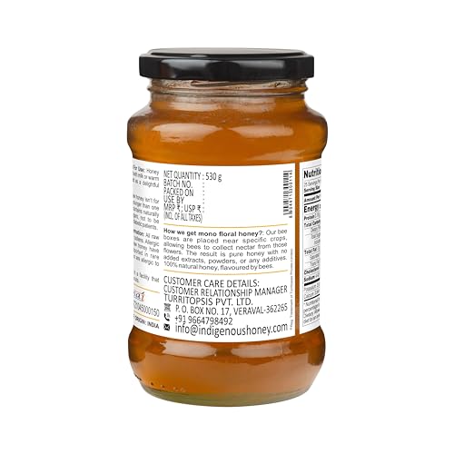 Image of INDIGENOUS HONEY Raw Khair Honey Pure Unfiltered 17.64 oz Glass Jar | Real Natural Unprocessed Unpasteurized Unheated Honey Pack of 1