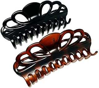 Marrie Extra Large Hair Claw Clips for Women Thick Long Curly Hair Nonslip Jumbo Strong Big Hold Jaws Clip Clamp Grip French Hair Styling Accessories 5.8 Inches long (Black & Brown)