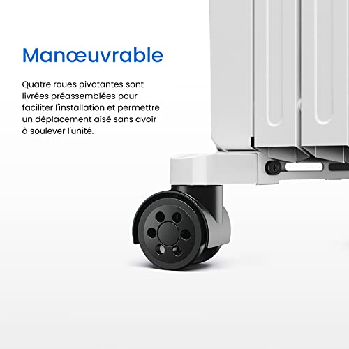 pro breeze radiateur numérique à bain d’huile 2500w, mobile, chauffage électrique 10 éléments, minuteur intégré, 4 puissances de chauffage, thermostat, télécommande