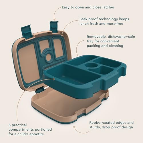 Image of Bentgo Kids Prints Leak-Proof, 5-Compartment Bento-Style Kids Lunch Box - Ideal Portion Sizes for Ages 3-7, Durable, Drop-Proof, Dishwasher Safe, & PFAS & BPA-Free Materials (Trains)