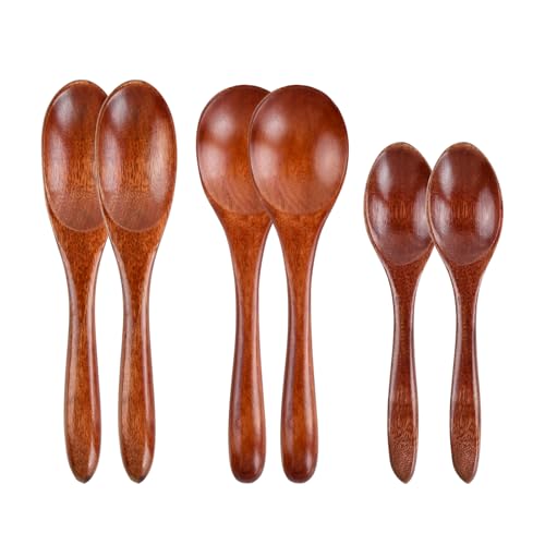 Cucchiaio da miele in legno, set di 6 cucchiai in legno naturale per mangiare, mini cucchiaio da miele per tè, caffè, zucchero, condimenti, zuppe, riso, accessori da cucina