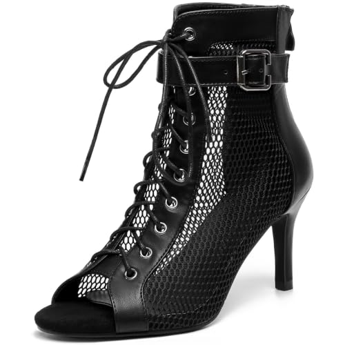 Image of Susanny High Heel Boots for Women,Womens Platform Boot Heels Sexy Round Toe Lace UP High Heels Mid Calf Boots