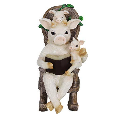 Exhart Solar Pig Family Reading a Book on a Rocking Chair Garden Statue - Bookworm Pigs Mini Figurine w/Solar LED Lights, Pig Decor, Booklovers Pig Statue, Pig Decorations, 6.3\" L x 8.9\" W x 12.2\" H - Thumbnail 5