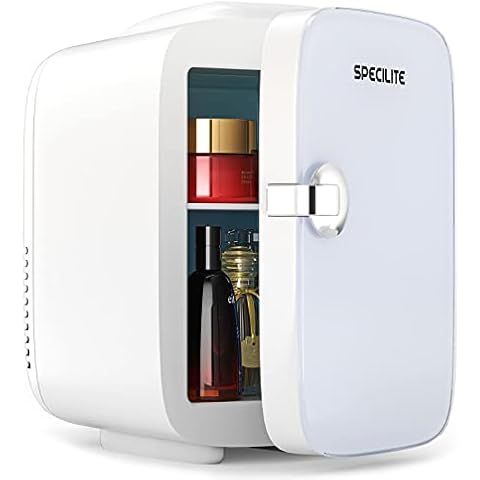 SPECILITE Mini Fridge for Skin Care, Portable Beauty Fridge with Eraser Board Door and Bead Chain(4 Liter/6 Can) Cooler and Warmer, Personal AC/DC Refrigerator for Makeup, Food, Travel, Bedroom Cover