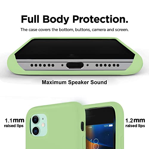 Image of VONZEE Liquid Silicone Soft Back Cover for iPhone 11 Case, Shockproof Slim Camera & Full Body Protection Non Yellowing Cover with Microfiber Lining & Logo Cut (6.1 Inch) -Matcha Green