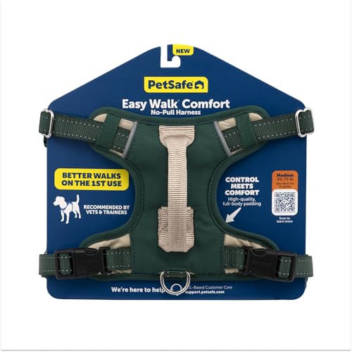PetSafe Easy Walk Comfort No-Pull Dog Harness - Better Walk Training Harness - Full Body Padded Design - Durable Fabric - 5 Point Adjustable Fit - Everyday Leash Training - Green - Small/Medium