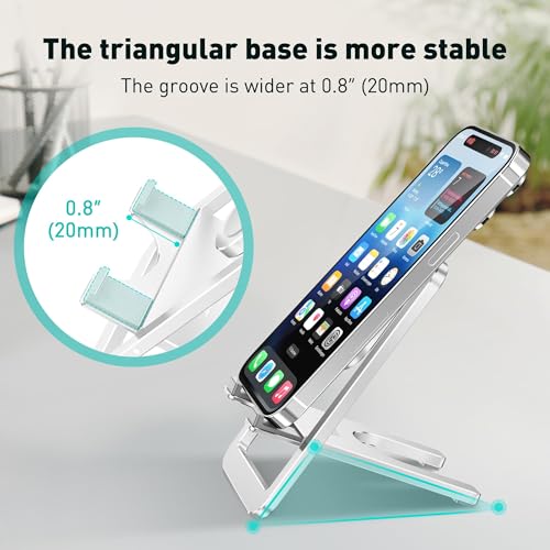DeskLogics Cell Phone Stand for Desk - Foldable Aluminum Phone Holder, Portable Travel Essentials, Adjustable Desktop Dock for iPhone 17 16 15 14 Pro Max, Android, Silver by DeskLogics - Used condition - Image 2