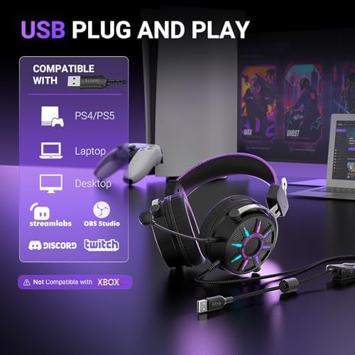 FIFINE Wired USB Gaming Headset with Open Back Design, Breathable Mesh Fabric, 7.1 Surround Sound, Vibrant RGB, in-line Control Box, Over-Ear Headphone with Mic for PC, PS5/PS4, Laptop, Mac - H19BP - 5
