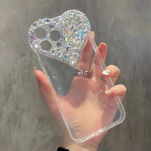 MOSEZA Compatible with iPhone 17 case for Women Girls Luxury Bling Rhinestone 3D Diamond Love Case Cute Girly Glitter Sparkle Protective Case by MOSEZA - Used condition - Image 3