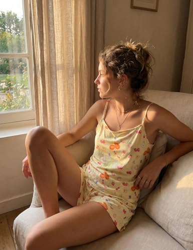 Image of Women's Cami Pajama Sets 2 Piece Soft Tank Top & Shorts Fruit Flower Cute Print Summer Sleepwear