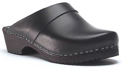 Sabots en cuir pour le jardin et la maison semelle hêtre noir Réf310