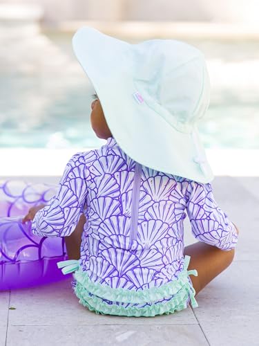 Image of RuffleButts Baby Girls UPF 50+ Sun Protection Floral Printed Long Sleeve One Piece Rash Guard Swimsuit with Zipper