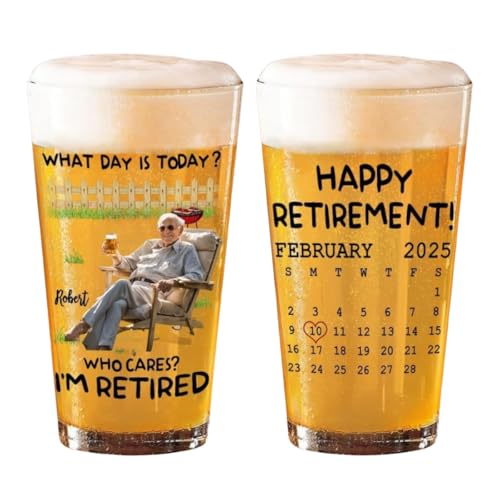 What Day Is Today Who Cares I'm Retired - Personalized Coworker Beer Glass,Happy Retirement Beer Glass For Coworker Boss Friend, Funny Gift for Women Men, Thank You Gift for Coworker